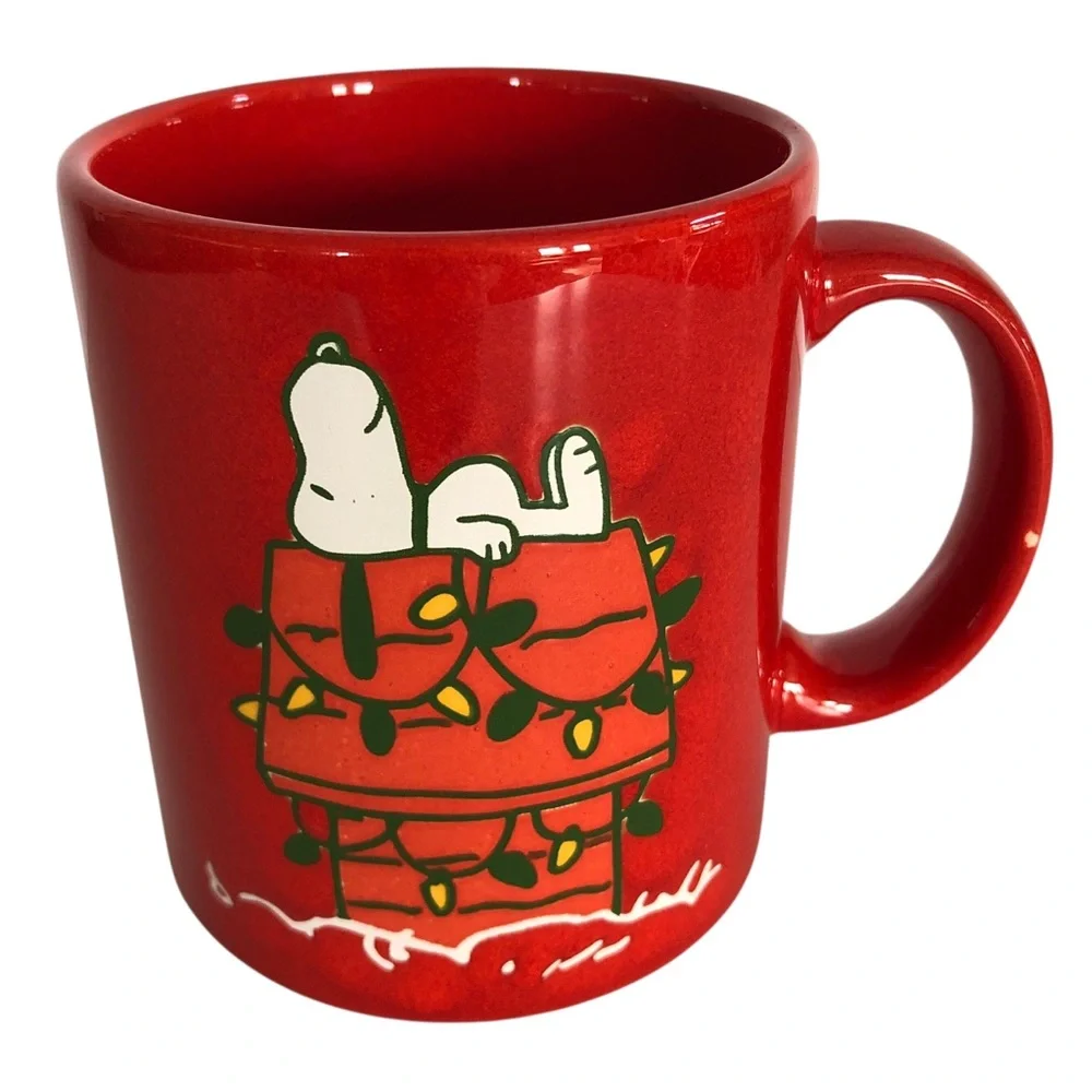 VINTAGE 90s Y2K Waechtersbach Peanuts Snoopy Dog House Christmas Lights Mug Xmas